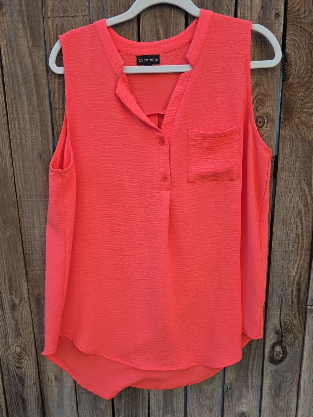 Chloe +‎ Rene Coral Sleeveless V-Neck Pocket Blouse